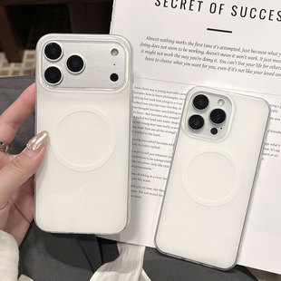 简约磁吸圆环适用iPhone17手机壳纯白高级感适用苹果16保护套