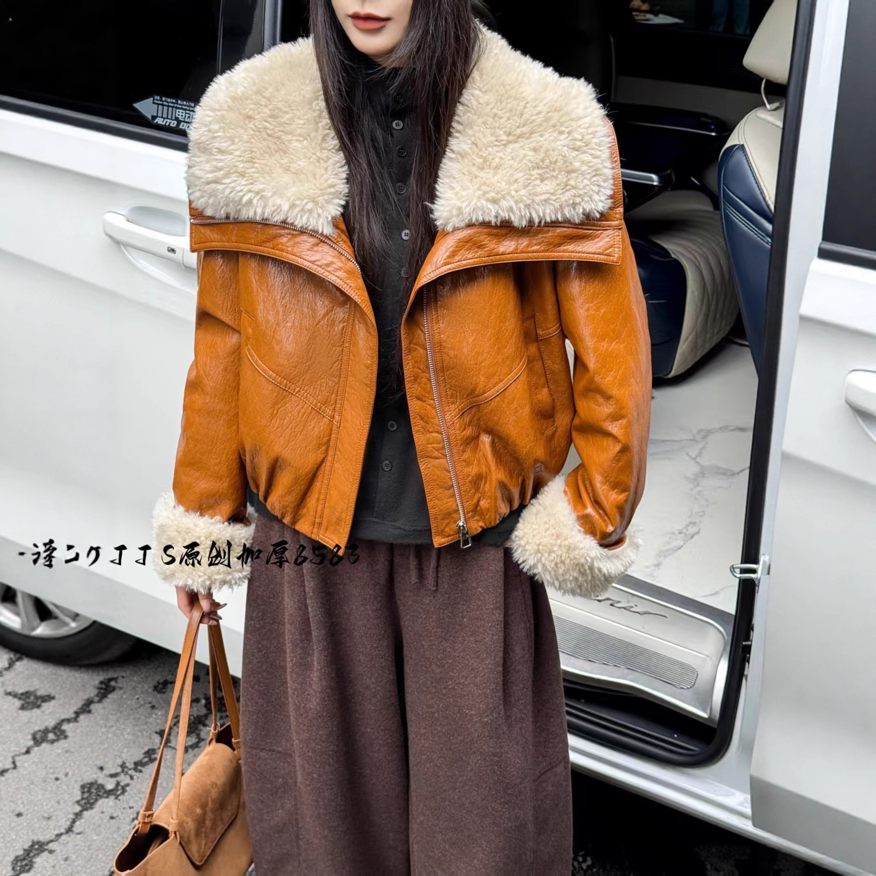 翻领皮毛一体外套2025冬季新款