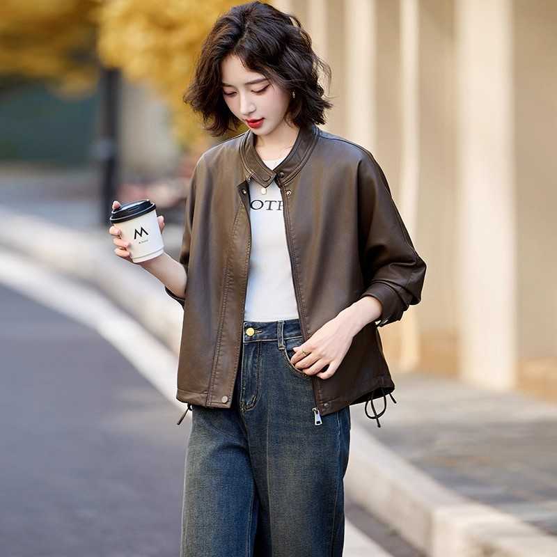 秋冬季新款优雅气质感女士短款皮衣外套简约百搭休闲机车服皮夹克