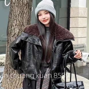 小个子2026新款加厚皮衣女短款毛领加绒保暖外套黑色皮毛一体夹克
