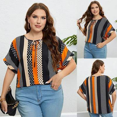 Summer patchwork crewneck loose women&#39;s top casual b