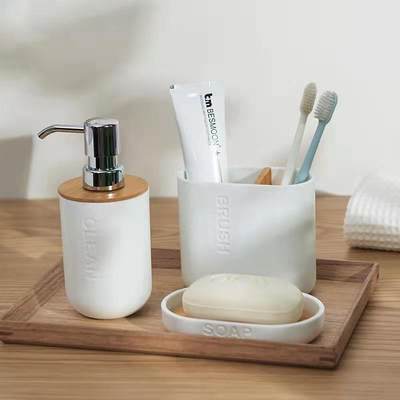 Bamboo Soap Dispenser Toothbrush Holder Bathroom Accessories