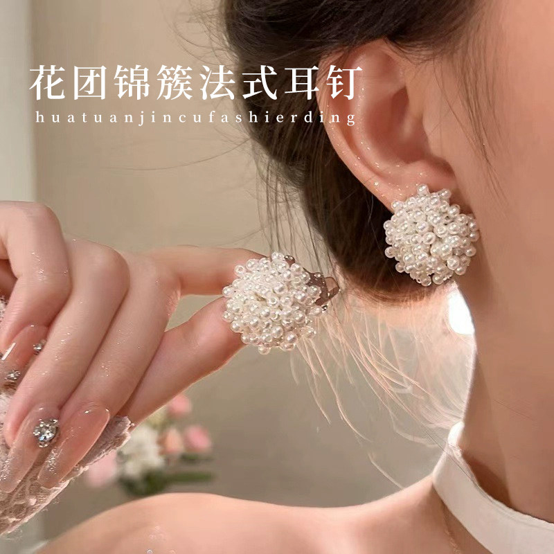 蕾丝红唇花团锦簇法式巴洛克耳钉耳钉