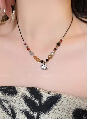 #1433studio平安锁串珠项链女款夏季轻奢小众手工编制精致锁骨链