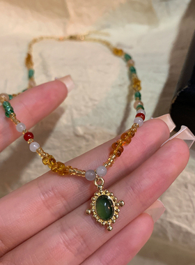 极简彩色民族风串珠项链女复古高级感小众锁骨链配饰轻奢百搭颈链