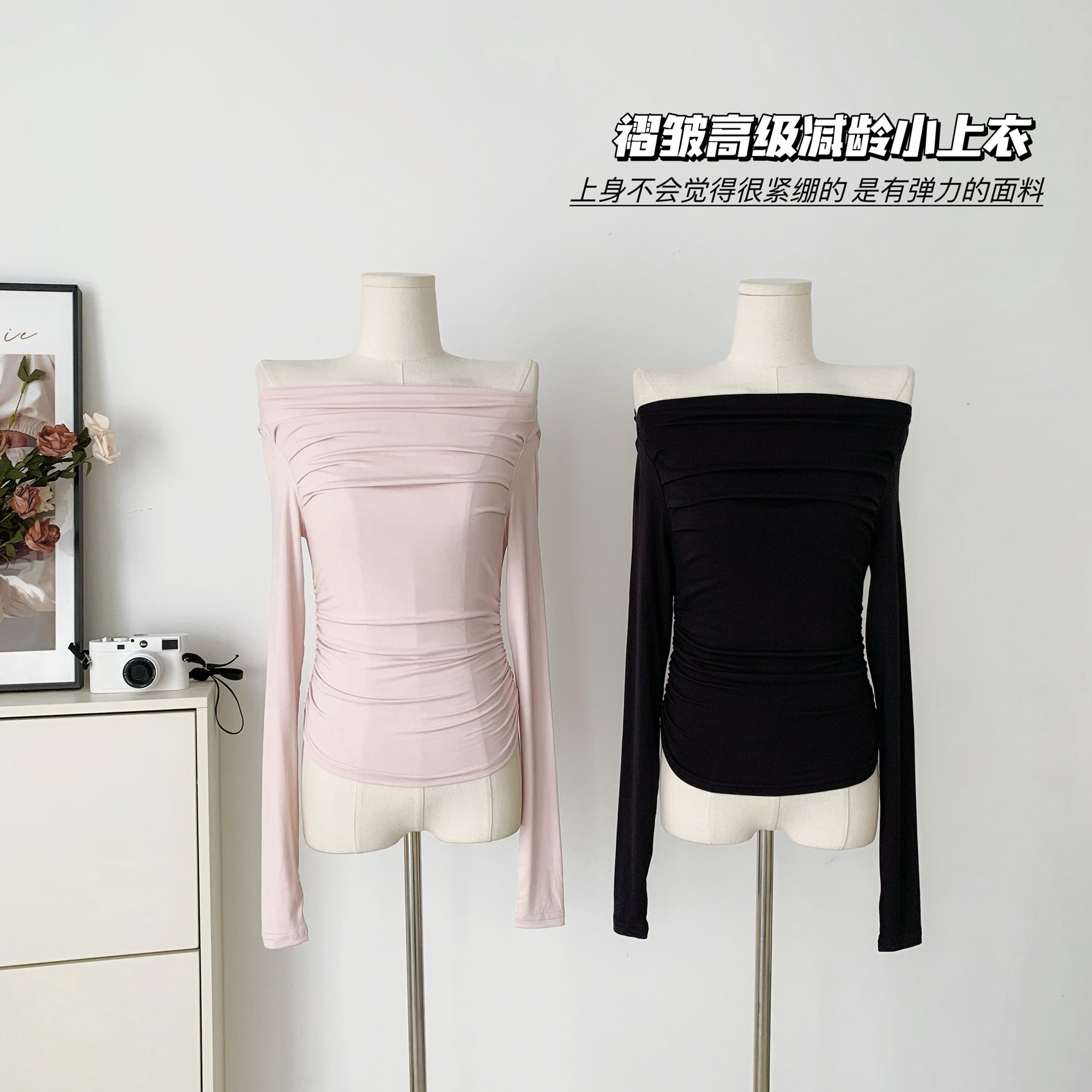 PEACH HOMEMADE SLANTED SHOULDER PLEATED KNITWEAR WOMENS SUPER FIRE DESIGN SENSE NICHE HIGH-END SENSE FOREIGN STYLE AGE-REDUCING SMALL TOP