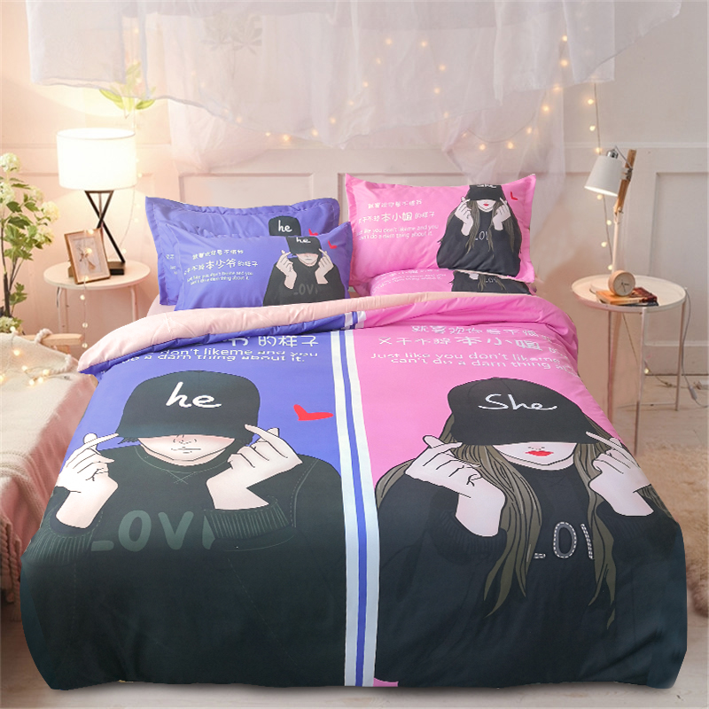 抖音网红时尚情侣床上四件套1.8米床夫妻2.0被套床单双人一男一女
