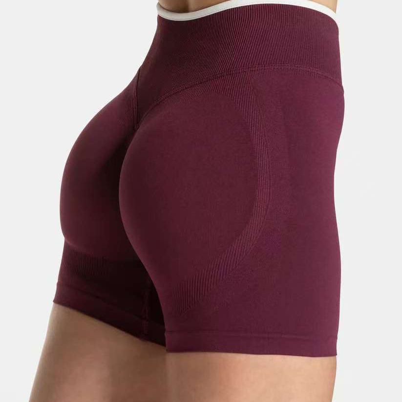 TEVEO无缝拼色瑜伽短裤女高腰收腹提臀蜜桃臀健身运动三分裤