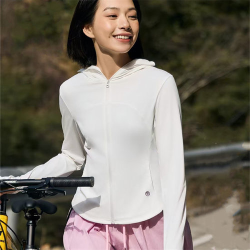 夏季小蛮腰防晒衣拉链修身弹力开衫连帽长袖薄款透气上衣女