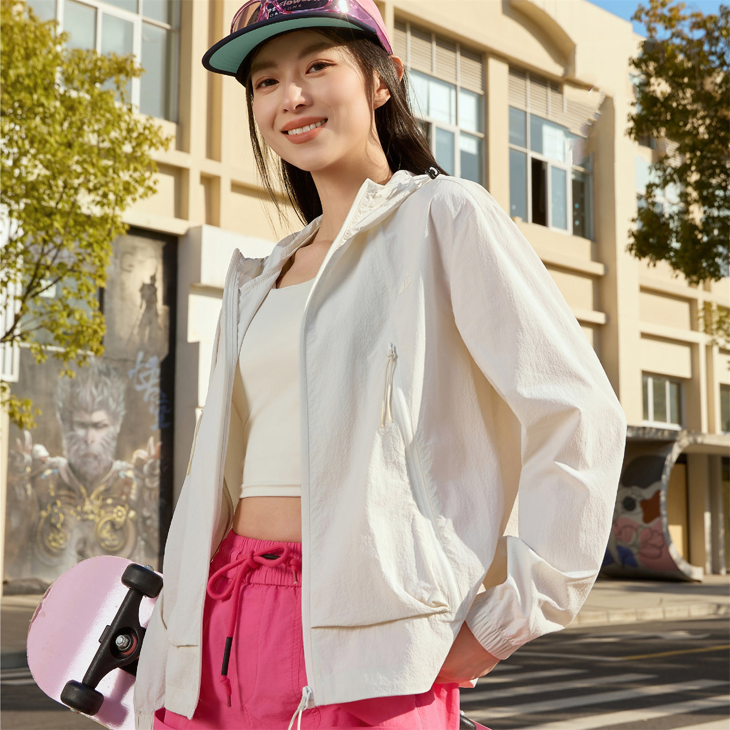 轻薄舒服原纱型防晒衣女夏季连帽宽松拉链外套透气休闲运动服