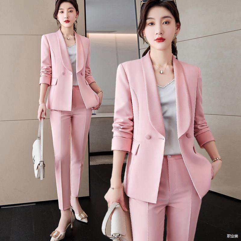 粉色西装套装女春秋设计风时尚气质正肩高端休闲职业小西服外套