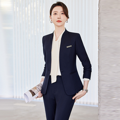 职业西装女工作服套装高档秋冬珠宝店酒店前台接待无领珠宝店正装
