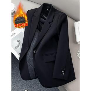 秋冬宽松轻奢加棉韩版女士西装黑色保暖夹棉加厚气质女神休闲外套