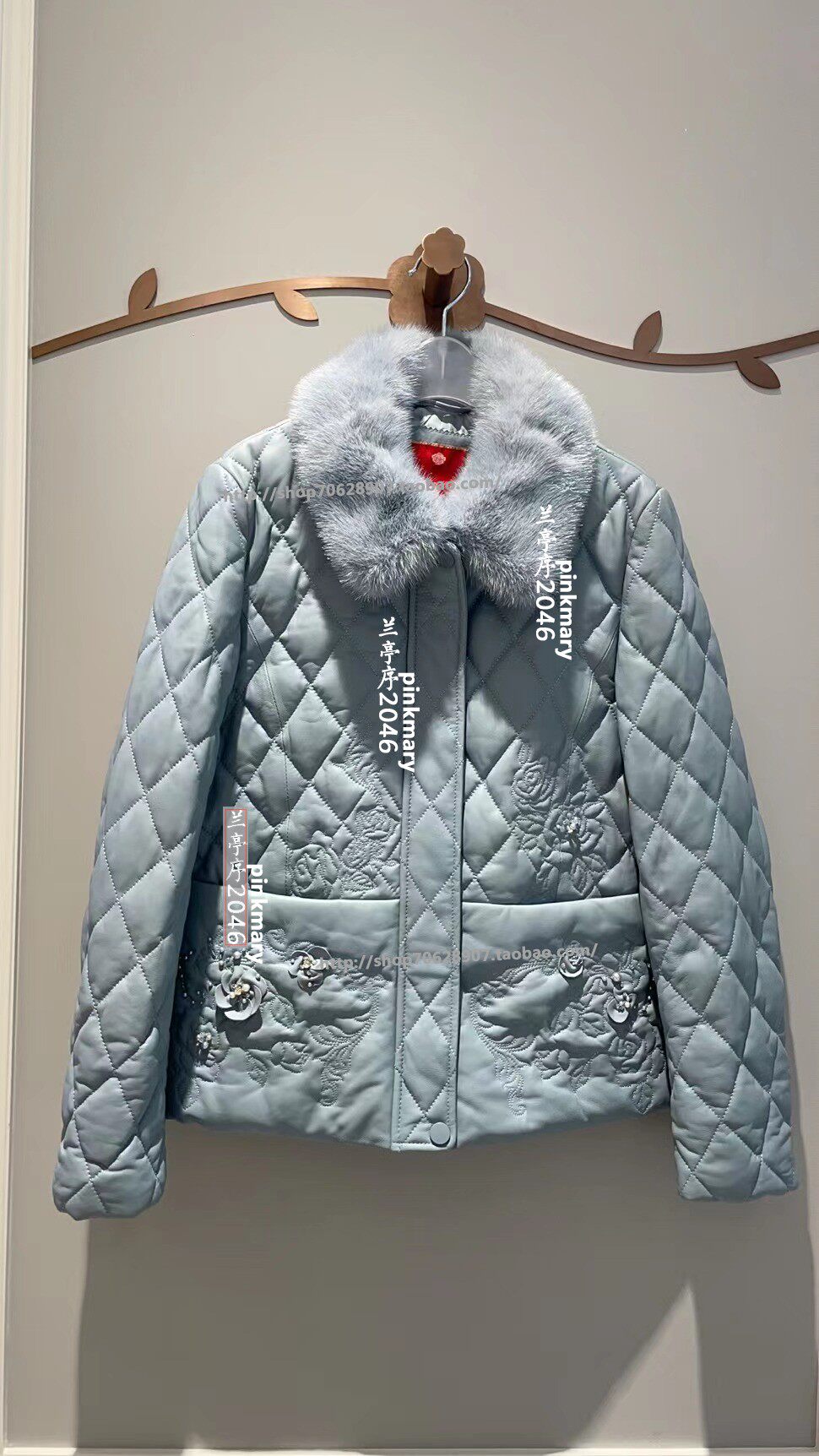 PMALW7703-10/52/5980粉红专柜正品白鹅绒绣花翻领羽绒服2022冬款