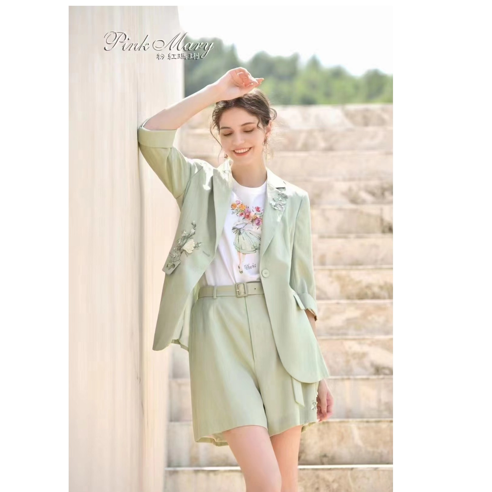 PMANS6502-42/1980粉红pinkm淑女风2024春夏款专柜正品西服套装