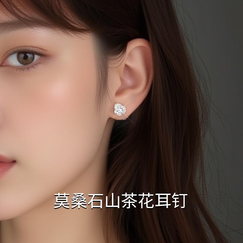 莫桑石耳钉女轻奢小众高级感简约