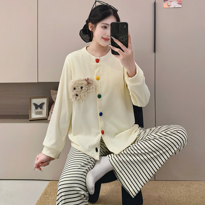 2025冬季德绒羊绒带胸垫睡衣日系可爱小狗贴布绣家居服套装