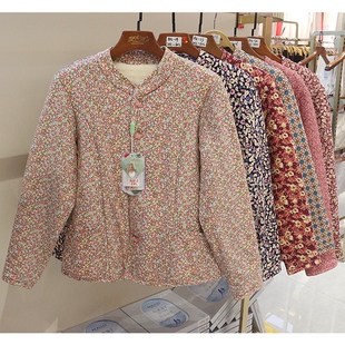 融绒暖意中老年女妈妈花棉袄大码开衫加厚蚕丝驼绒花袄棉衣外穿