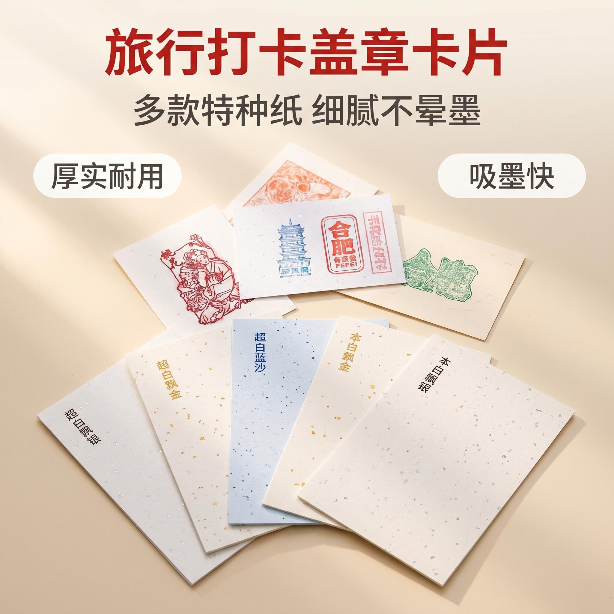 盖章卡纸飘金飘银丝绵纸10*15厘米A5A4旅游打卡diy空白卡片手绘纸