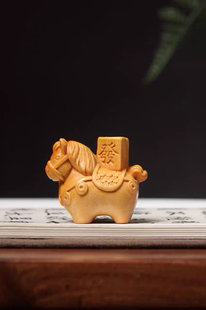 崖柏木雕生肖小马驹马上发财手把件动物桌面文玩摆件挂件工艺礼品