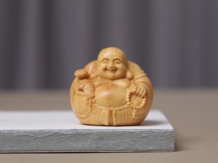 崖柏木雕弥勒佛摆件一团和气手把件弥勒桌面饰品男士随身把玩盘玩