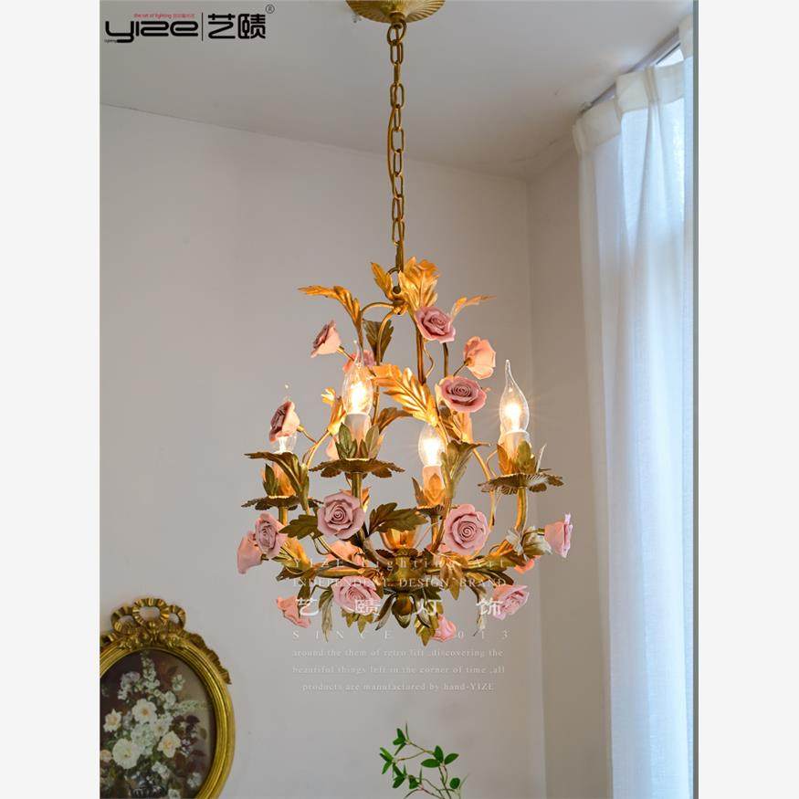 法式田园吊灯创意玫瑰花服装店客餐厅蜡烛灯美式乡村儿童房卧室灯