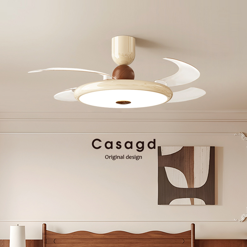 全光谱静音隐形风扇灯餐厅法式奶油风新款卧室护眼吊扇灯