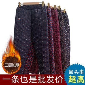 妈妈棉裤冬季中老年大码花裤子奶奶装加绒加厚保暖裤老人驼绒裤女