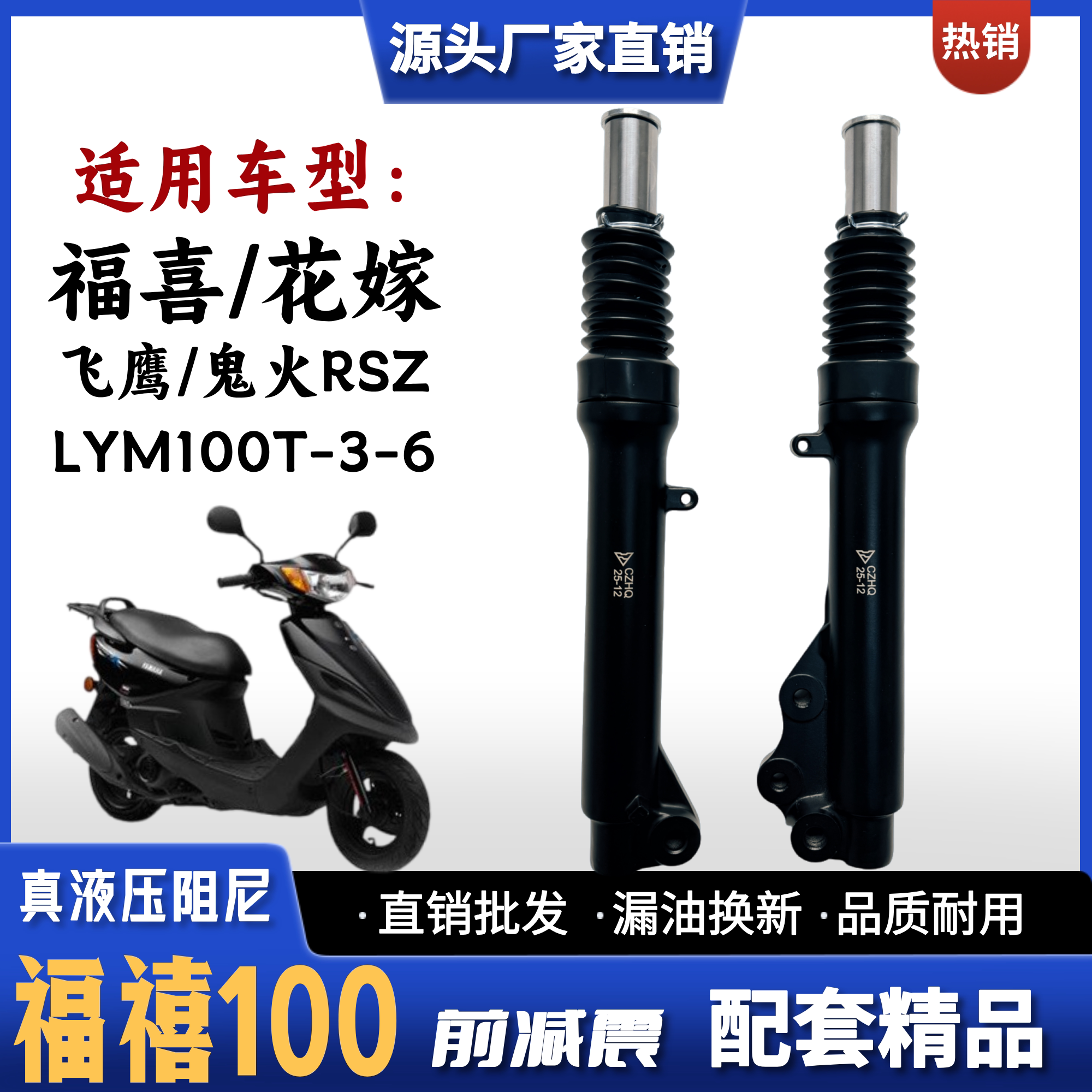 适用雅马哈福喜禧花嫁100鬼火RSZ摩托车前减震器 LYM100T-3/6前叉