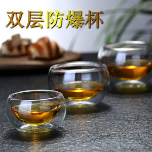 耐热双层玻璃小茶杯隔热小杯子防爆6只装功夫茶具套装透明品茗杯