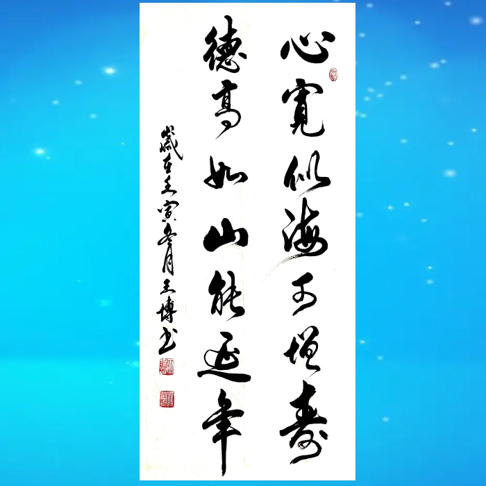 心宽似海可增寿 竖幅 王博书法作品