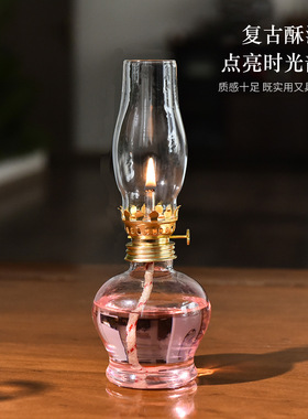 创意透明可调节玻璃油灯 家用复古装饰家居摆件 无烟煤油灯灯饰