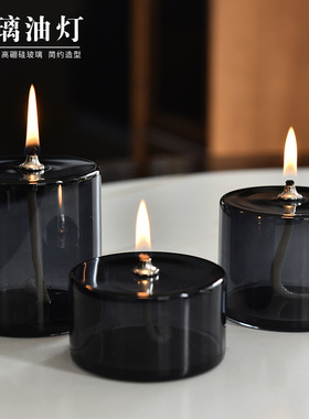 现代简约创意彩色透明玻璃油灯 圆柱形欧式实用烛台灯饰酥油灯