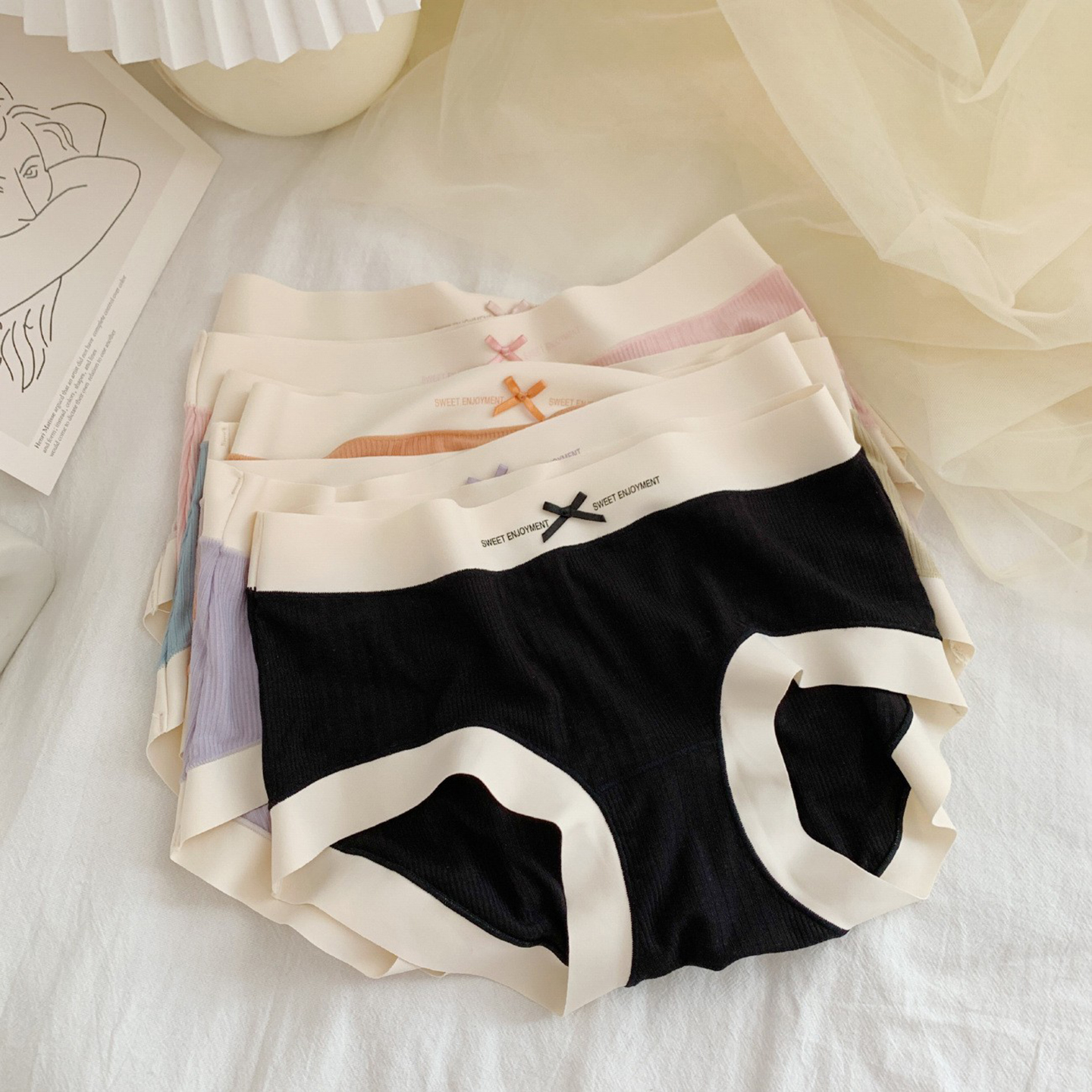3条装60支无痕莫代尔艾草抗菌少女内裤神仙裸感裤超柔螺纹中腰纯