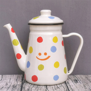 复古珐琅搪瓷咖啡壶手冲壶细口壶家用茶壶冷水壶油壶煮茶壶奶茶壶