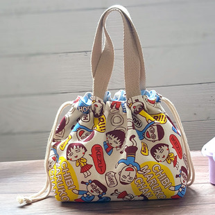 樱桃小丸子饭盒袋卡通可爱学生日式便当包圆形午餐包束口小帆布包