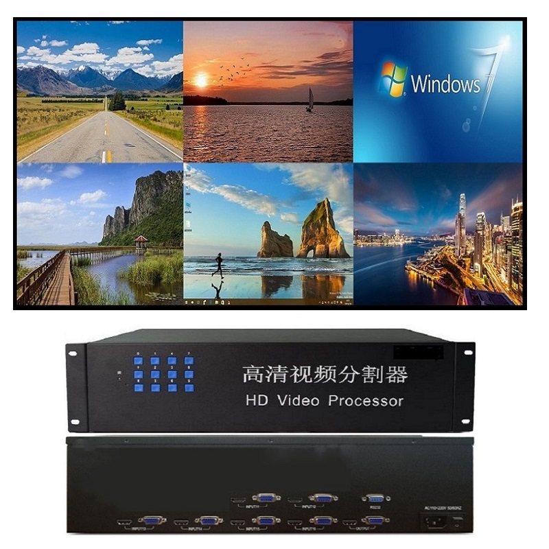 深圳市HDMI6画面分割器屏幕监控高清VGA六进一出分屏缩放叠加