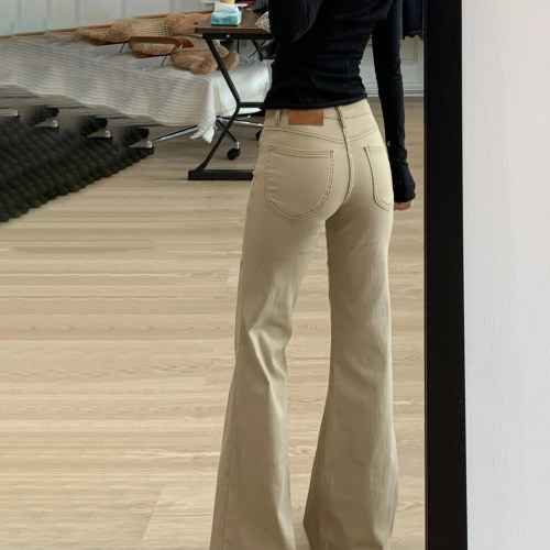 美式卡其色微喇牛仔裤女2026