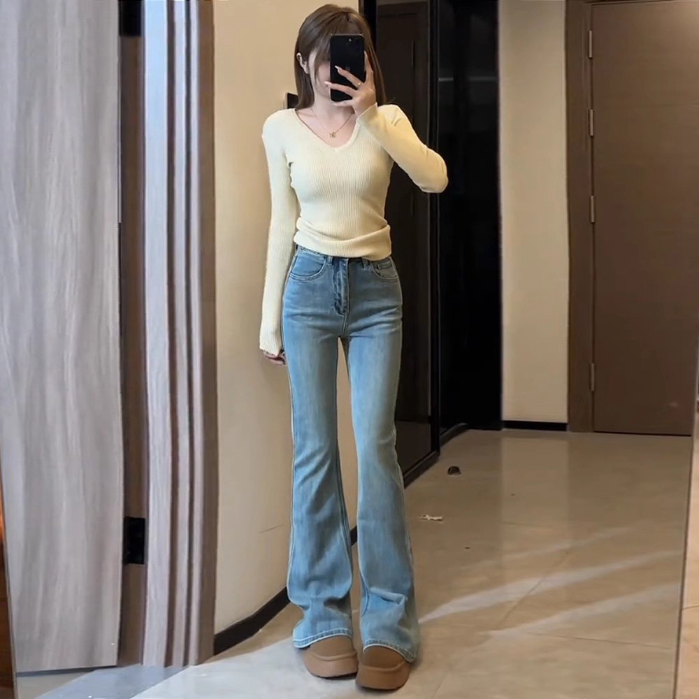 微喇牛仔裤春季2025年新款百搭时尚高腰修身显瘦弹力马蹄喇叭长裤