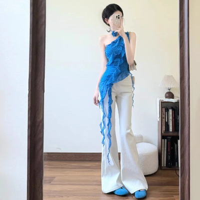 白色微喇牛仔裤女2025夏季