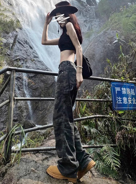 美式迷彩直筒工装裤女