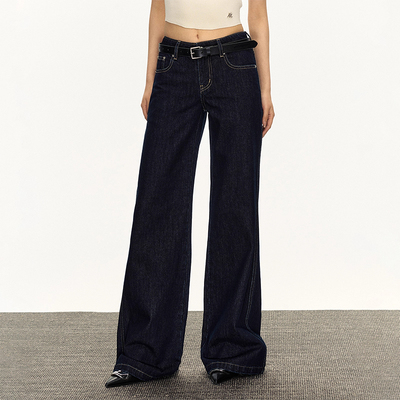 深蓝色低腰微喇牛仔裤女2025新款
