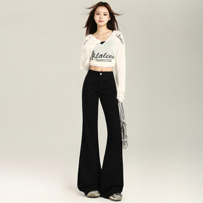 黑色微喇牛仔裤女2025秋冬