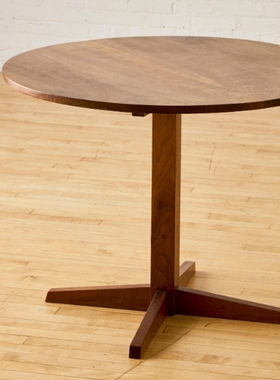 设计师款侘寂风中古风原木纯实木小圆桌餐桌子咖啡桌边几家用极简