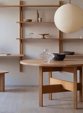 设计师款小众设计感侘寂构成感原木实木咖啡厅餐厅中古圆桌餐桌