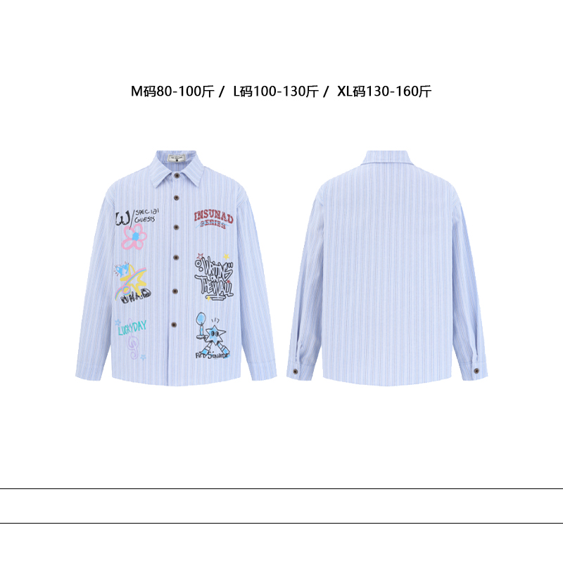 从未定义 美式休闲涂鸦印花翻领衬衣男女趣味卡通设计感长袖衬衫