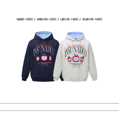 从未定义 美式趣味苹果贴布绣休闲套头卫衣秋季字母印花百搭外套