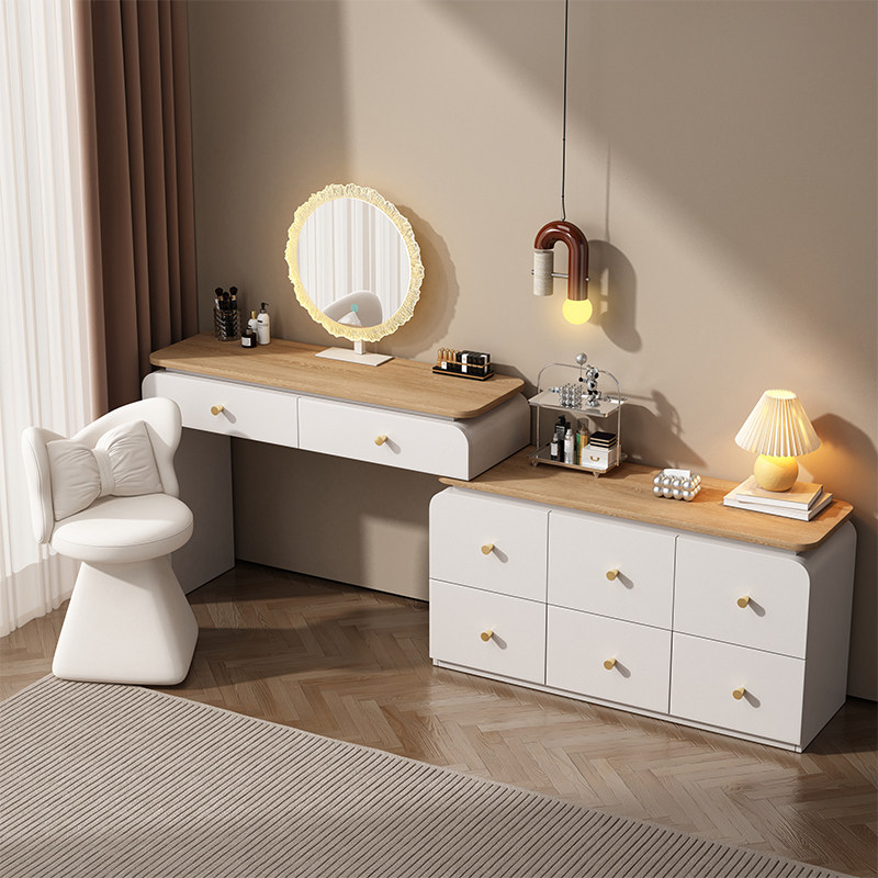 2026新款实木梳妆台卧室床尾斗柜一体化妆台法式转角小户型化妆桌