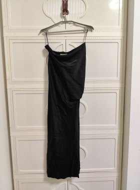 外贸出口真丝荡领素绉缎高开衩女士礼服裙202607190032