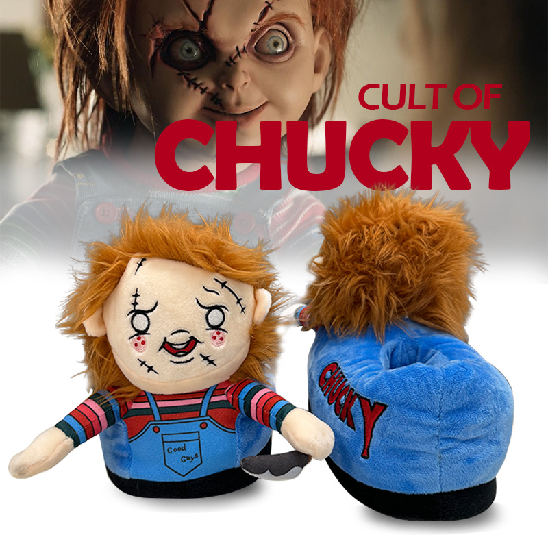 跨境品鬼娃回魂chucky plush slippers恰吉恐怖公仔衍生毛绒拖鞋